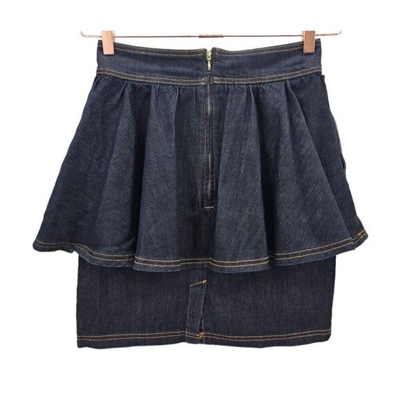 Miss Selfridge Womens 12 Tiered Ruffle Pencil Denim Mini Skirt - Picture 2 of 10